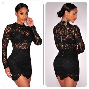 Sexy Black Crochet Bodycon Mini Dress